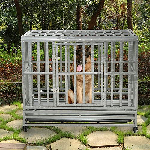Canil e caixa de metal resistente para cães de serviço pesado com quatro rodas, fácil de instalar, 3