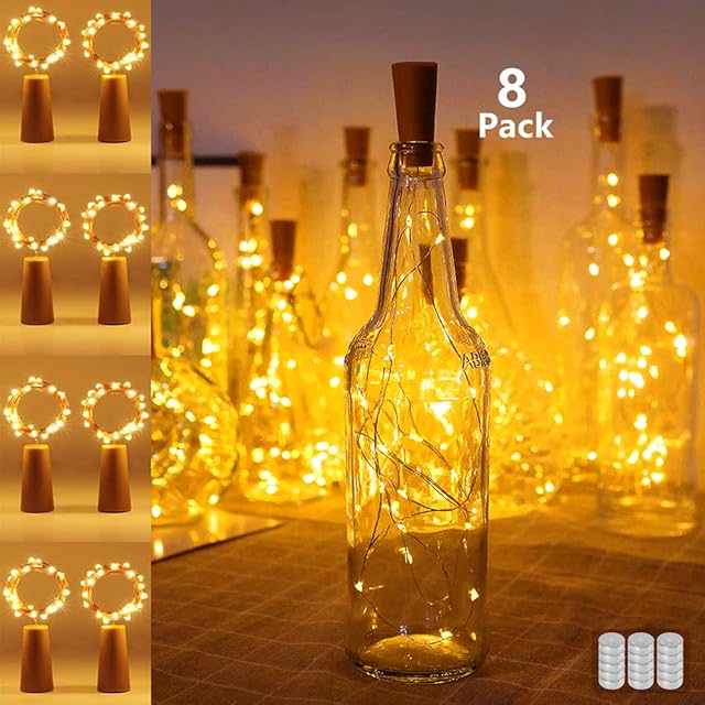 novpow LED Wine Bottle Lights, 8 Packs Warm White Battery Operated Copper Light with Cork(2M, Waterproof)