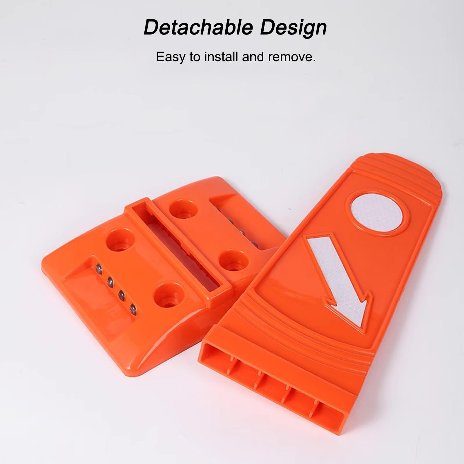 Postes Separadores de 29 Cm con Base, Conos Señalizacion con Bandas y Esferas Reflectantes, para Uso en Carreteras, Estacionamientos y Obras de Construcción(Red)
