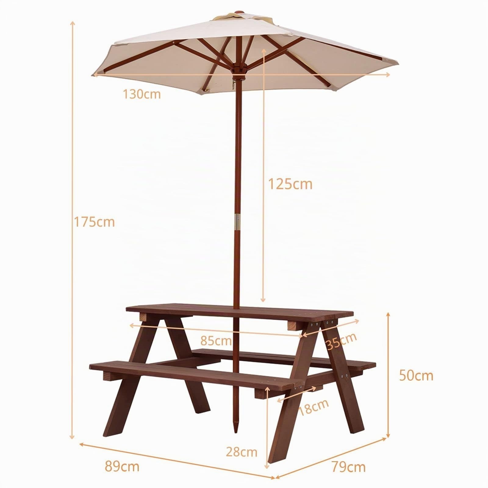 COSTWAY Mesa de Picnic para Niños 3 en 1, Mesa de Actividades al Aire Libre para Niños con Paraguas Extraíble, Bancos de Madera, Mesa de Picnic Exterior para Jardín, Patio, Casa, Césped