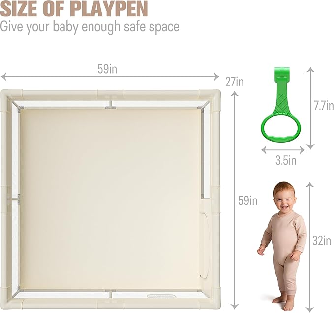 ZEEBABA Baby playpen, 59 * 59inch (Beige-Without MAT)