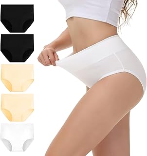 NUOZA Women's Underwear Women Cotton Pack of 5 Tummy Control Briefs High Waist Breathable Waist Briefs Panties