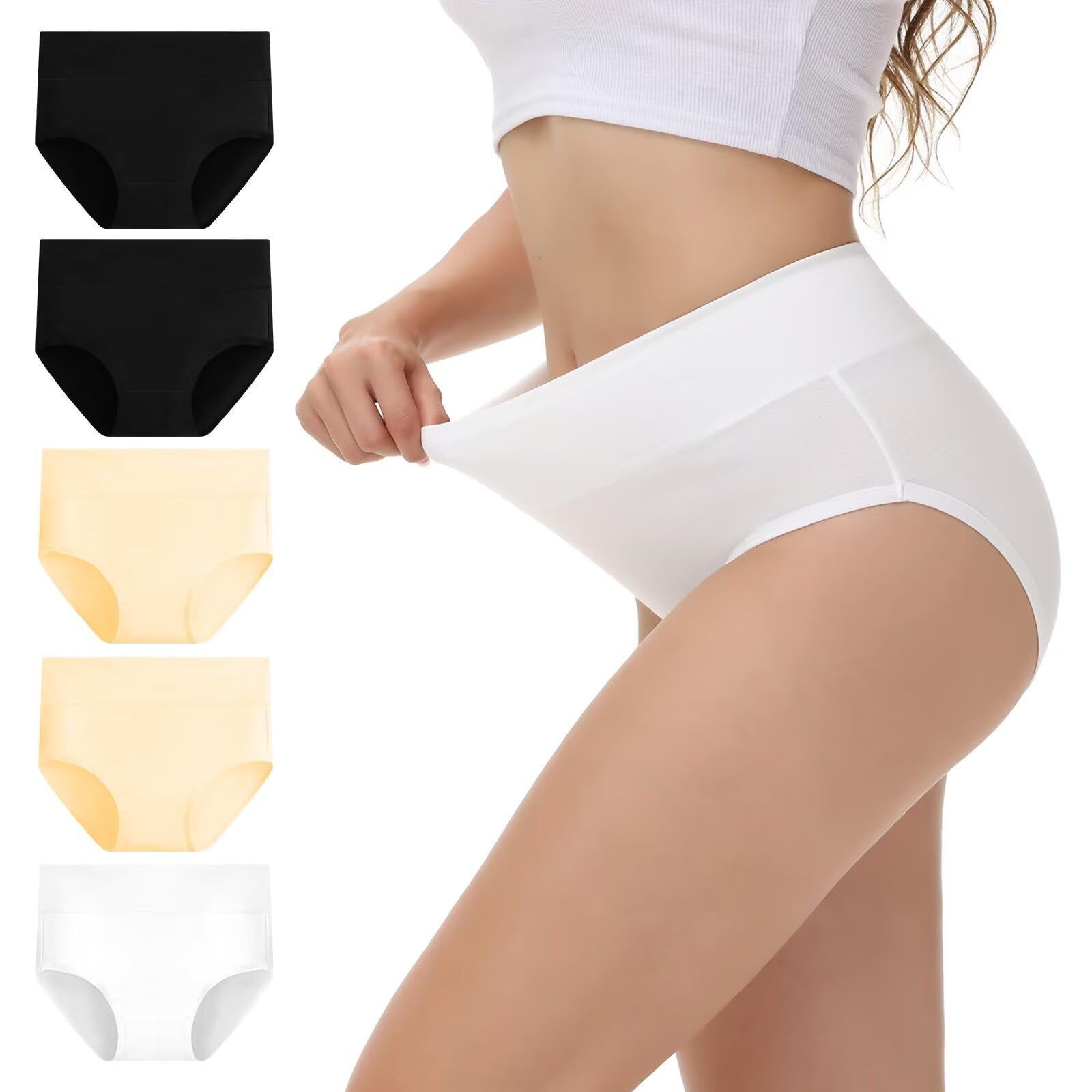 NUOZA Mutande Donna Cotone Vita Alta Slip Pacco da 5 Intimo Culotte Donna Mutandine Elastico Pancia Piatta Underwear