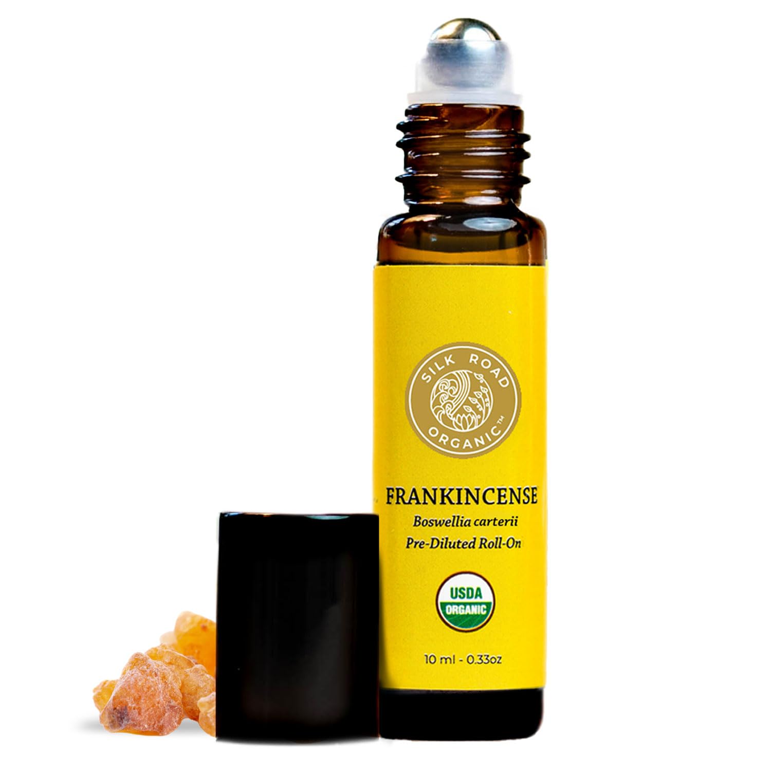 Silk Road Organic Frankincense Carterii Essential Oil Roll On, 100% Pure USDA Certified Aromatherapy for Radiant Skin, Body Aches, Stress Relief, & Calm - 10 ml Roller