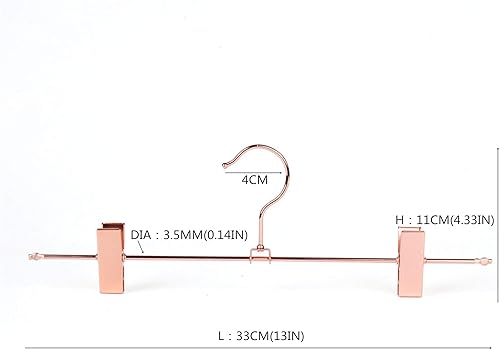 Miniatura 2 de Cocomaya Percha de metal de cobre de 13 pulgadas, resistente de oro rosa, colgador de pantalones, colgador de falda con clips ajustables (oro rosa,