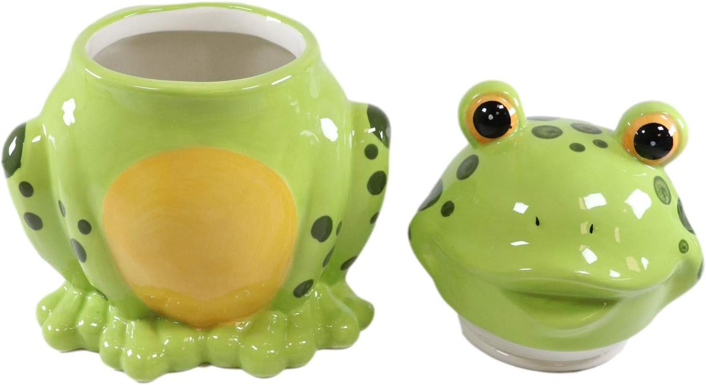 Ebros Whimsical Froggie Croak The Green Spotted Frog Ceramic Cookie Jar Container Figurine 8" Tall Animal Amphibians Toads Frogs Collectible Country Rustic Home Kitchen Party Hosting Accessory