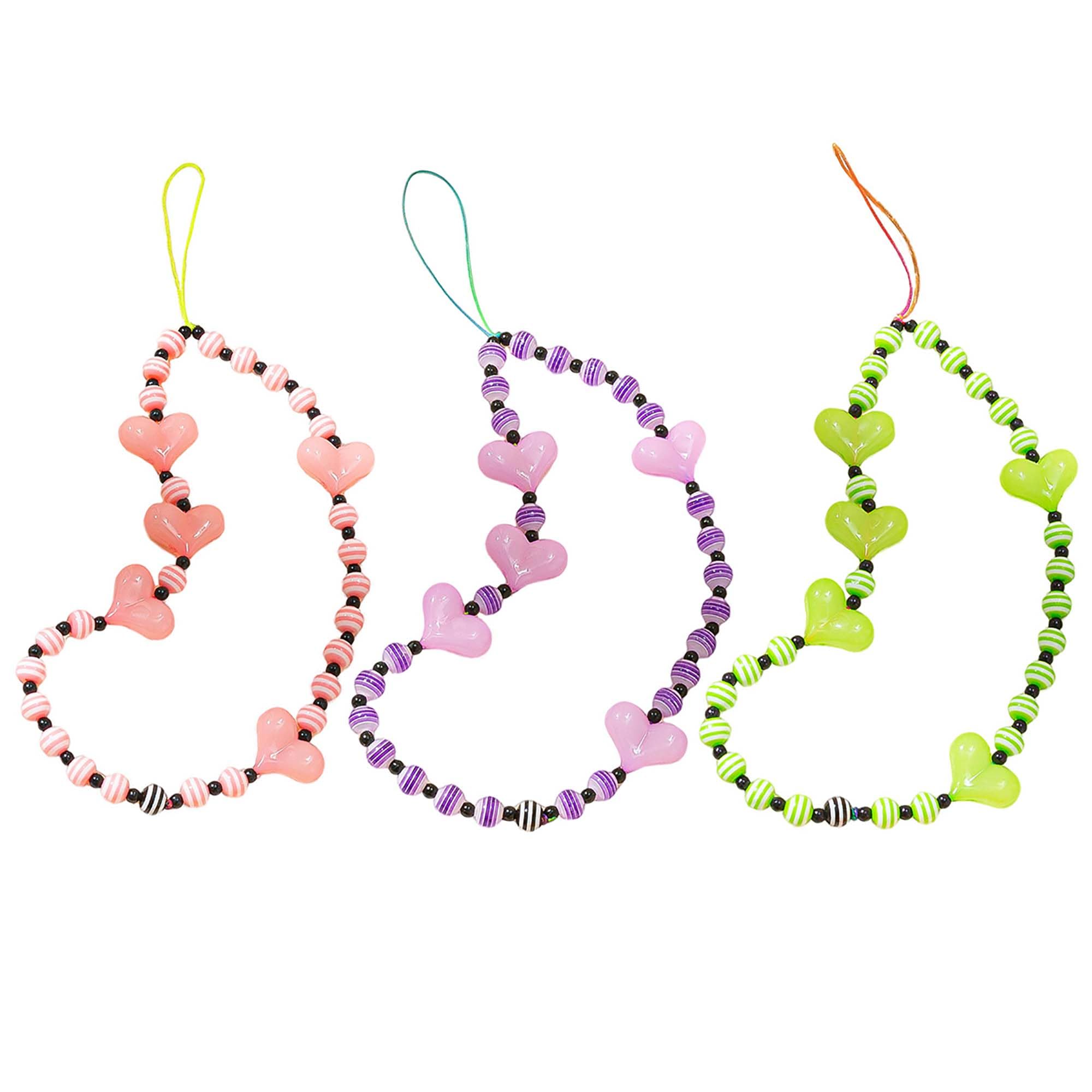 Staqlo 3PCS Handmade Heart Beads Phone Charm - Cute Colorful Phone Bracelet Lanyards and Wrist Straps zlax-125