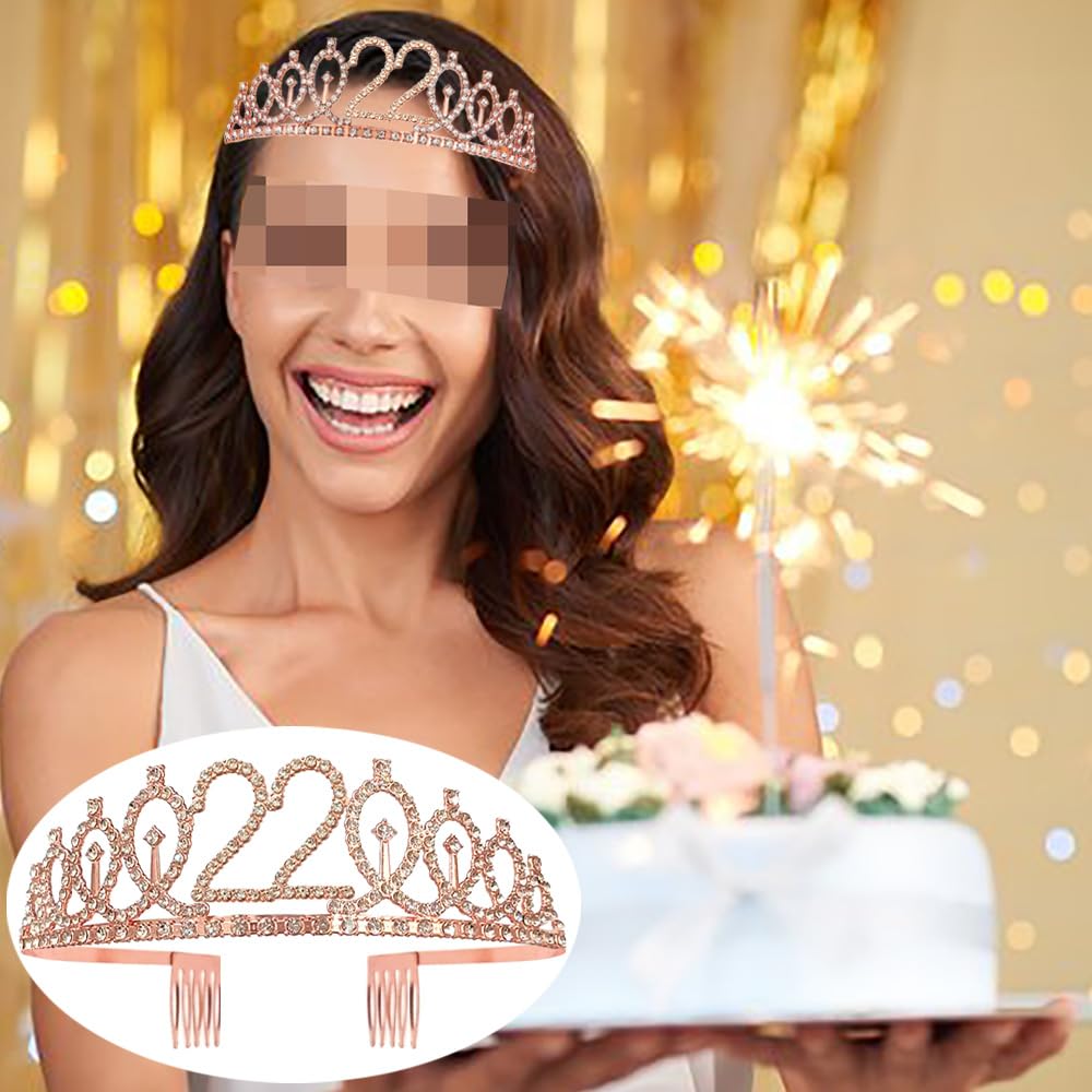 Set Corona E Fascia 22° Compleanno In Oro Rosa - Accessorio Festa Per Ragazze E Donne - Foto 11
