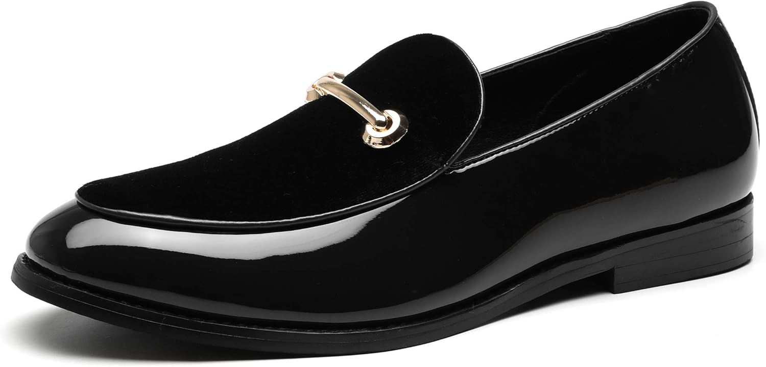 Santimon Fashion Loafers Men Dress Velvet Patent Leather Driving Flats Slip on Casual Moccasins Shoes