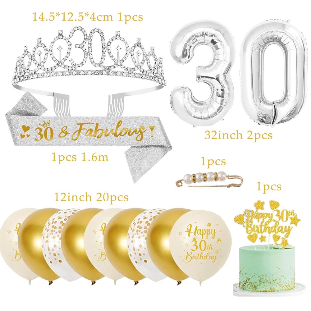 Couronne Et écharpe 30 Ans Maigendoo : Diadème Strass Et écharpe Pailletée Pour Fête D'anniversaire