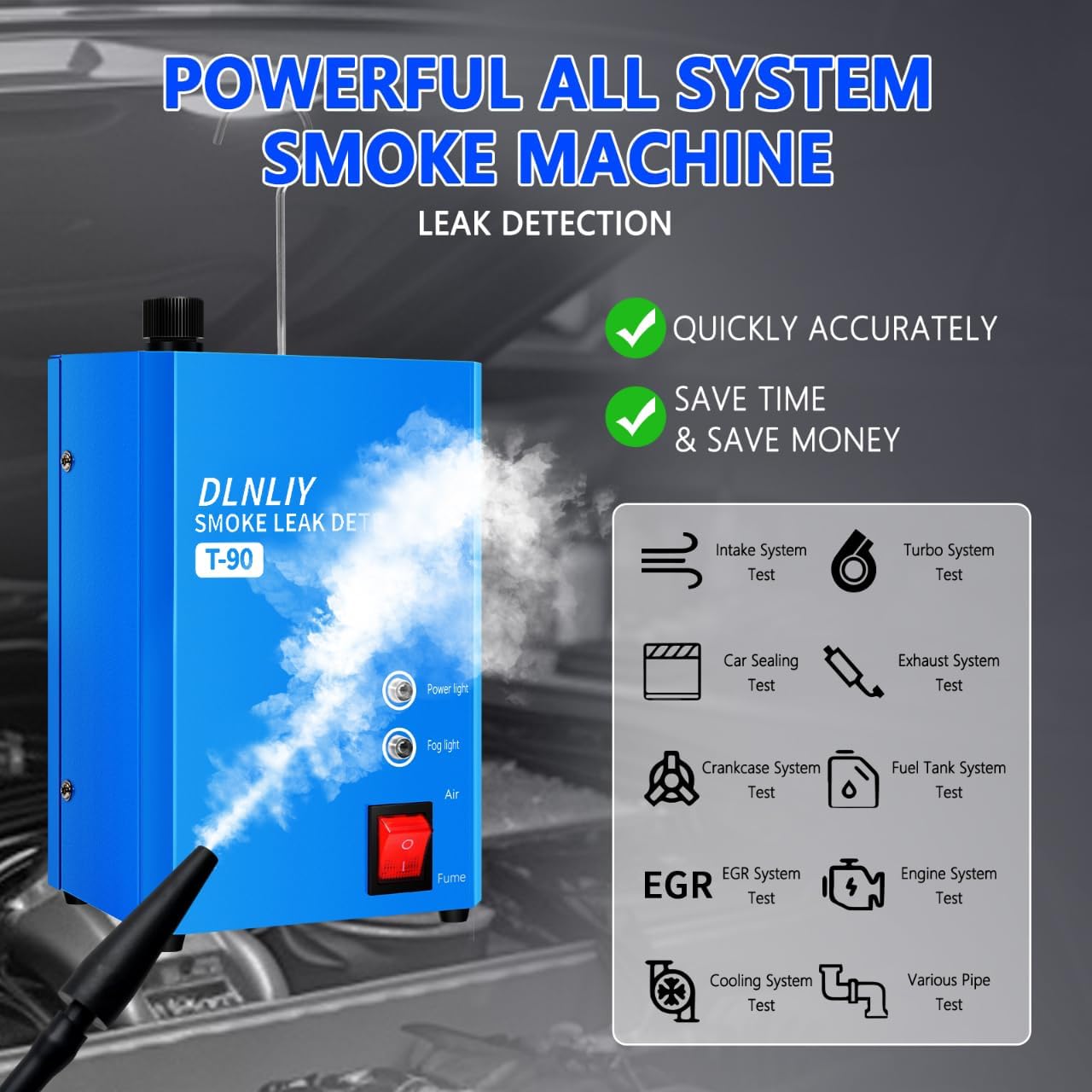 Smoke Machine Automotive Leak Detector - 12V DC EVAP Vacuum Smoke Leak Detector Tester for Pipe System,Pipeline Fuel Leakage Detector Diagnostic Tester for Car/Motorcycle/Truck/Boat,Built-in Air Pump