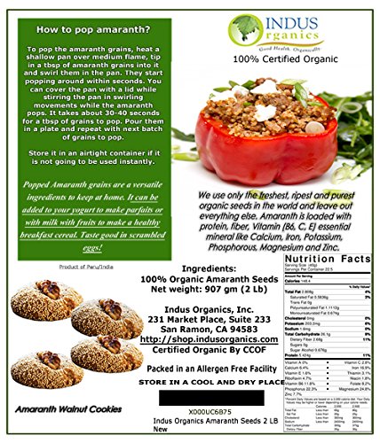 Indus Organics Amaranth Seeds, 2 Lb Bag, Sulfite Free, No Added Sugar, Premium Grade, High Purity, Freshly Packed
