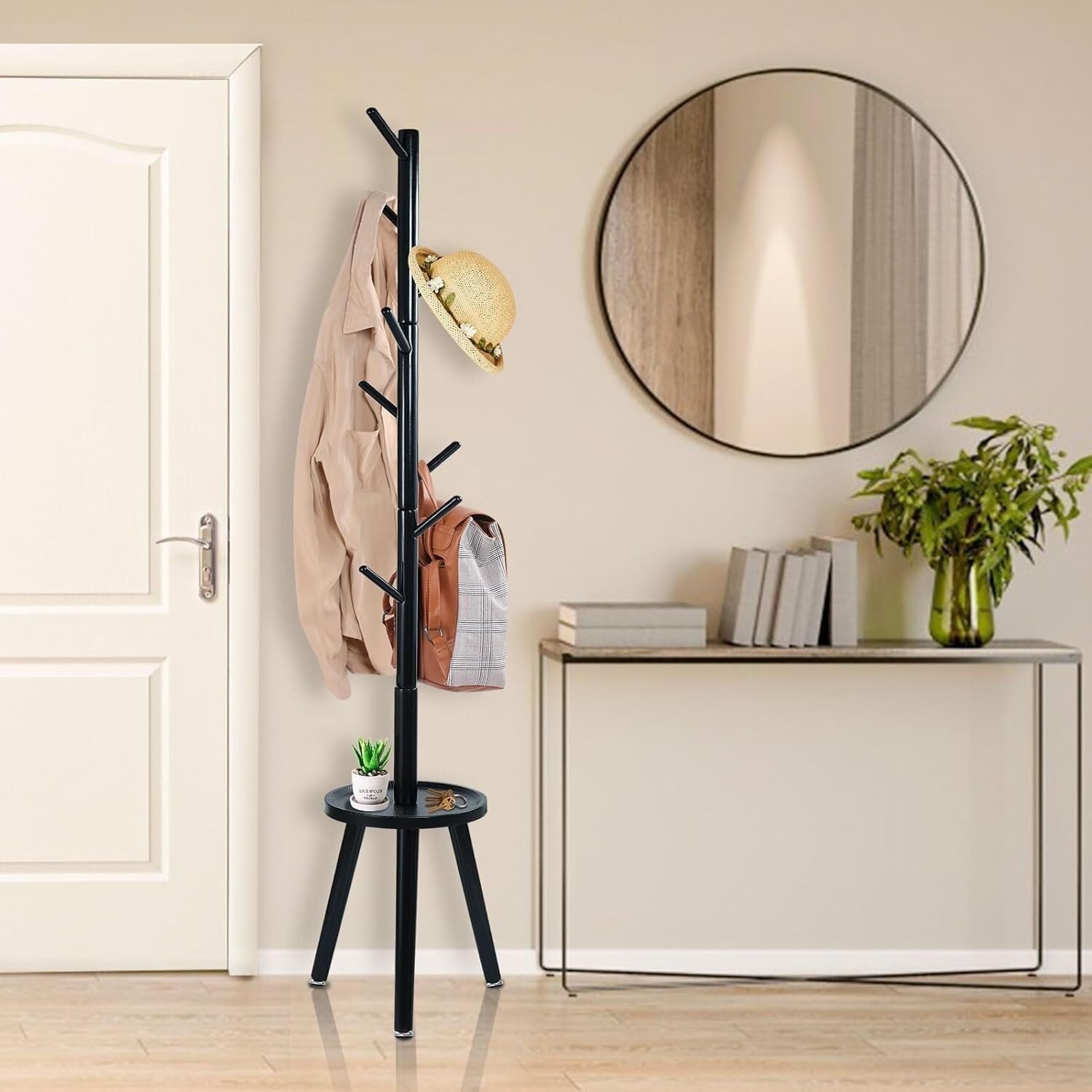 Bodengarderobe, Garderobenständer Moderne Garderobe Freistehende Garderobe aus Holz mit Ablage Garderobenbaum mit Haken Kleiderbügelständer für den Büroeingangsbereich Garderobenständer