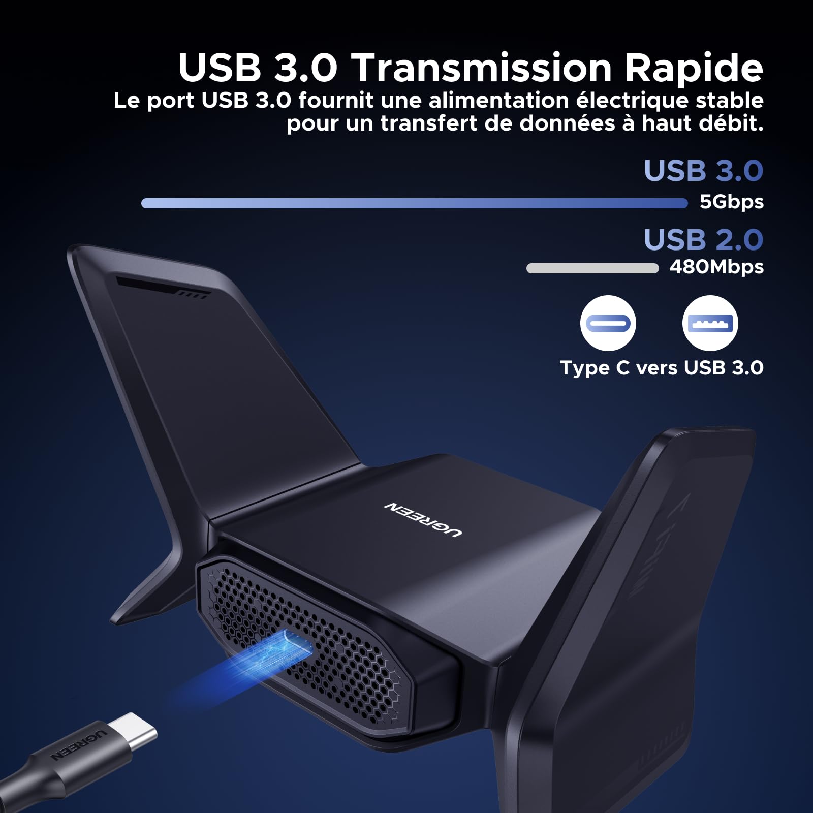 UGREEN Clé WiFi 7 BE6500 Puissante Adaptateur USB sans Fil Tri-Bande 6GHz 5GHz 2.4GHz Dongle USB WiFi Réseau Soft AP Mode Cryptage WPA3 Pilote Intégré Compatible avec Windows 11 10