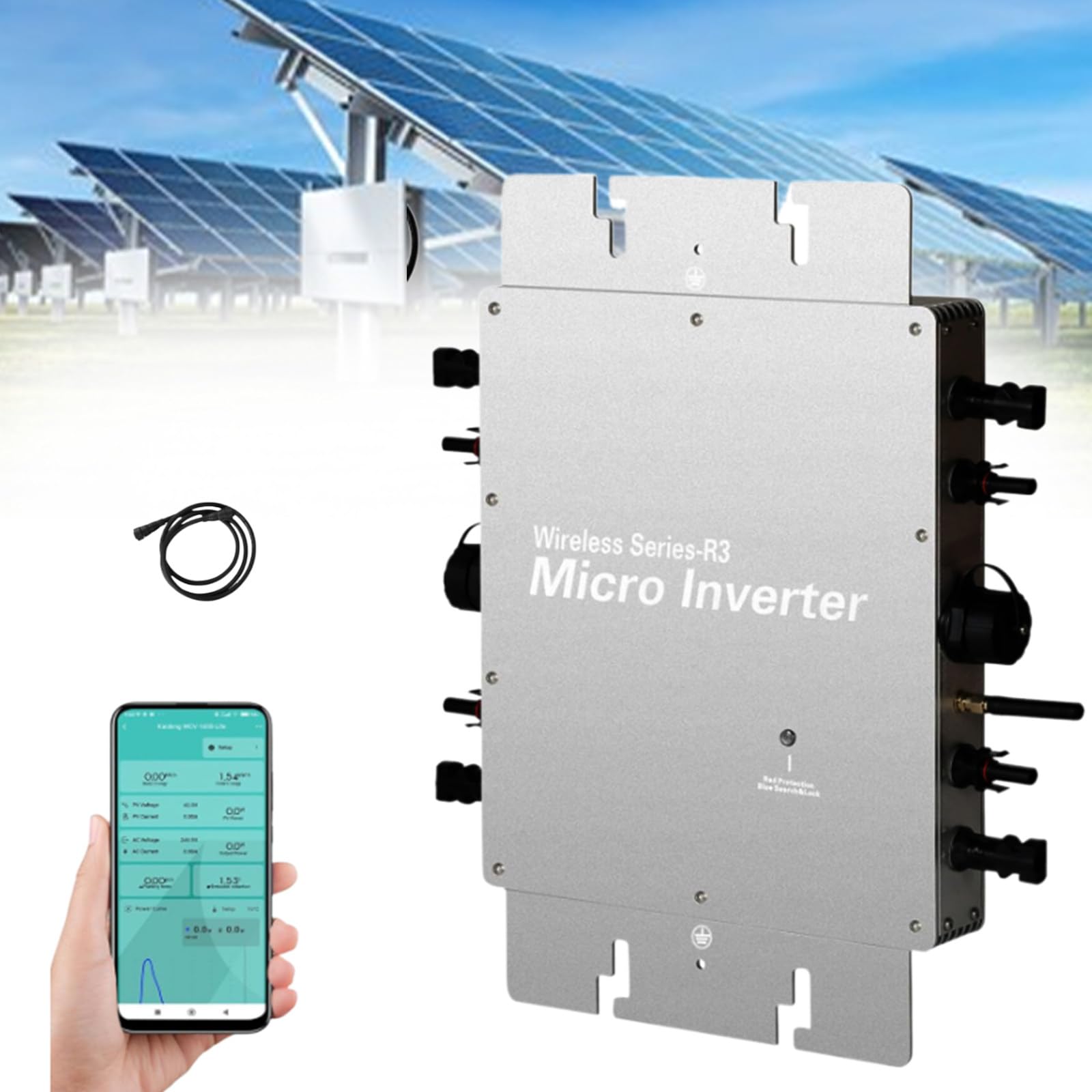 Micro Inverter Inverter fotovoltaico da 1600 W IP65 Impermeabile, Inverter Solare con App WLAN, Centrale elettrica da Balcone Inverter per 2 Moduli solari