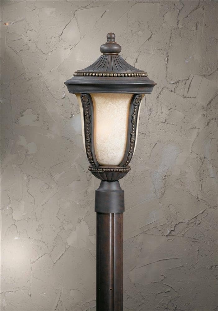 Triarch International 75375-11 Ambassador Collection 3-Light Exterior Post Mount, Weathered Bronze and Gold Highlights with Cognac Tinted Glass