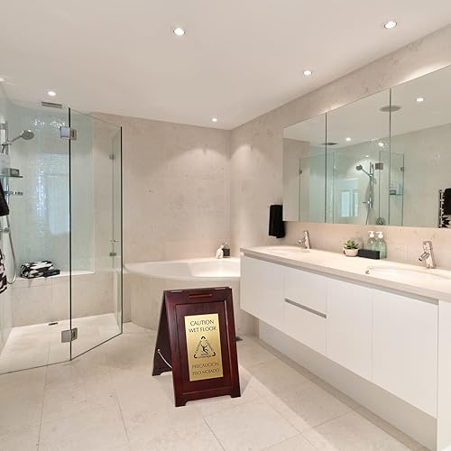 Miniatura 9 de SmartSign Letrero bilingüe de alta calidad con marco en A de madera con símbolo 2 lados 24 x 15 pulgadas marco de pino de madera dura cara de