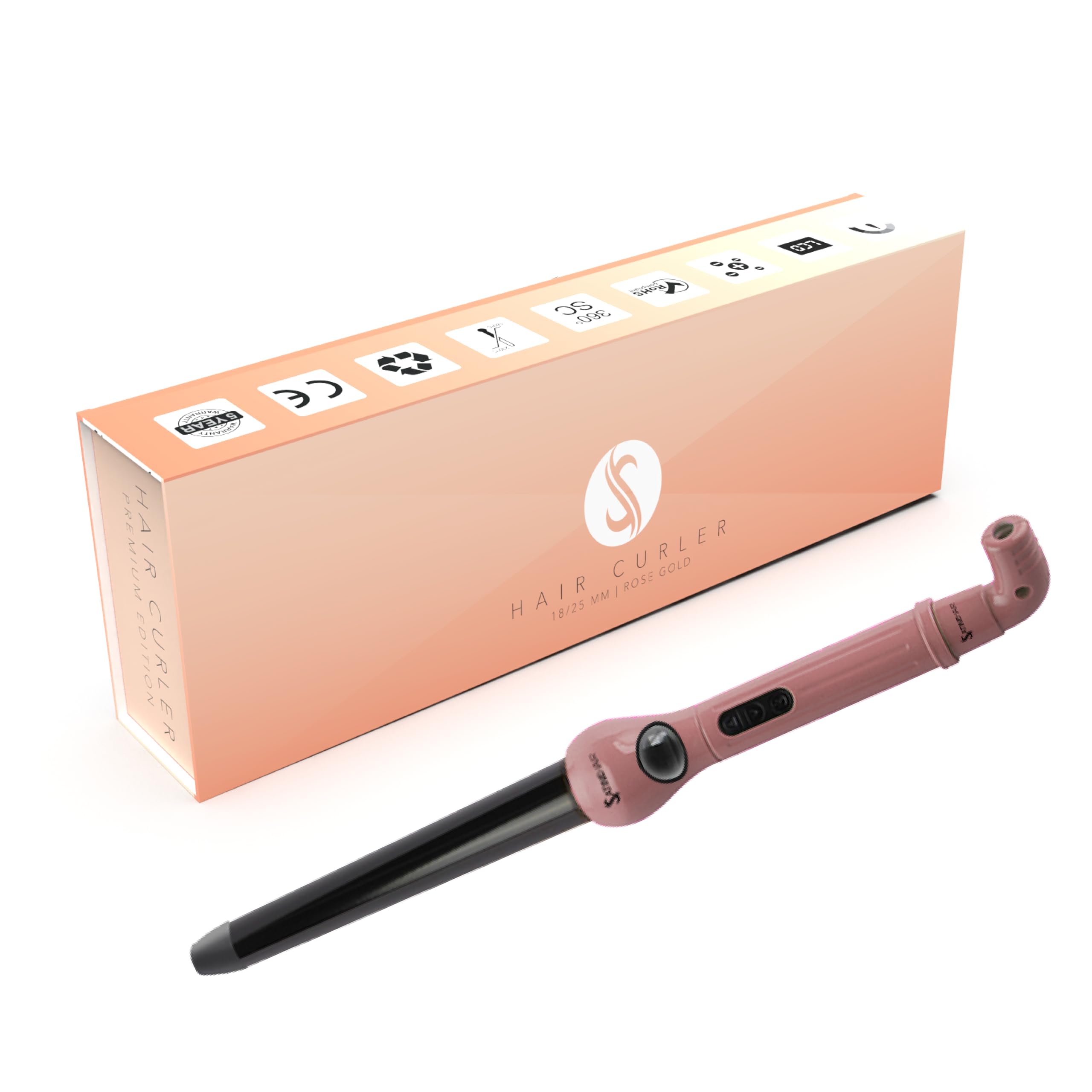 Fer à boucler - Satine Hair - Garantie 5 ans - Boucleur professionnel - Curler - Technologie Ionique – Cône en tourmaline - 18-25mm (Rose gold)
