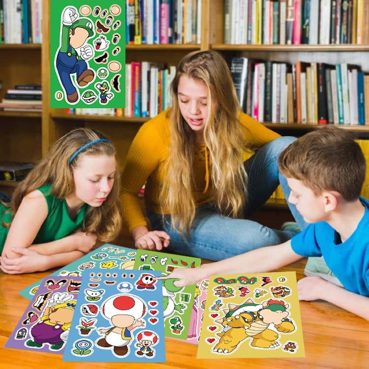 Miniatura 3 de Calcomanías para niños, 16 hojas para niñas, regalos de intercambio de regalos para fiestas de cumpleaños, regalos de intercambio (calcomanía Mario)
