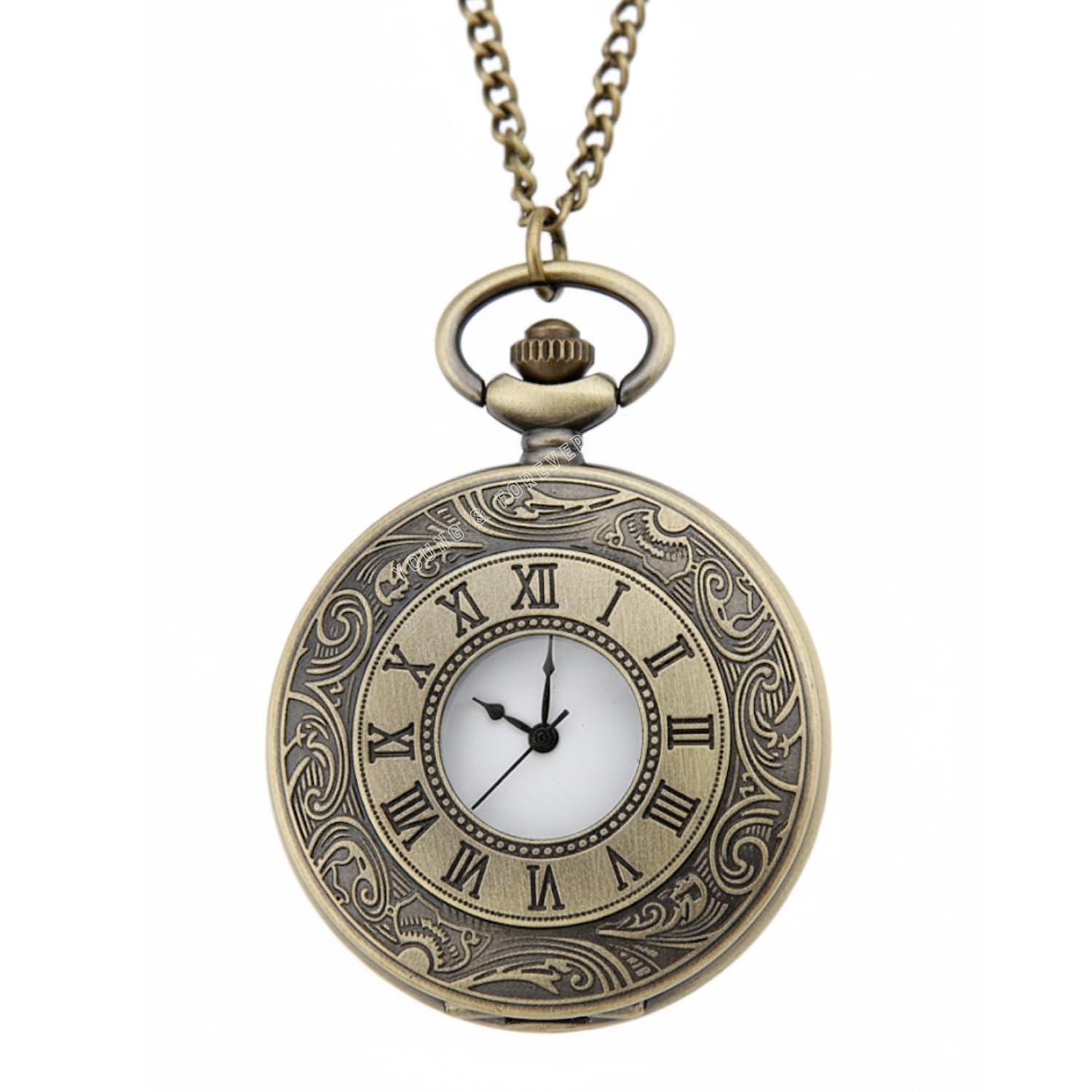 Young & Forever Bronze Greek Designer Pocket Watch with Chain Roman Number Dial Pendant Necklace Locket Antique Vintage Gandhi Style Pocket Watch for Men/Women