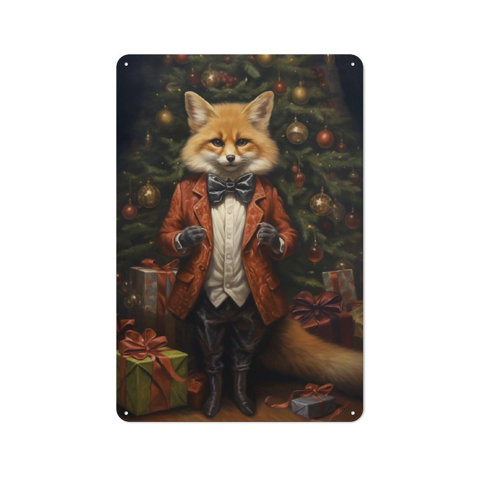 Junmoney Fox Christmas Metal Sign 30X20cm With For Home Bar Wall, Rustic Decor, For Collectors Decorating Home Bars And Entertaining Spaces