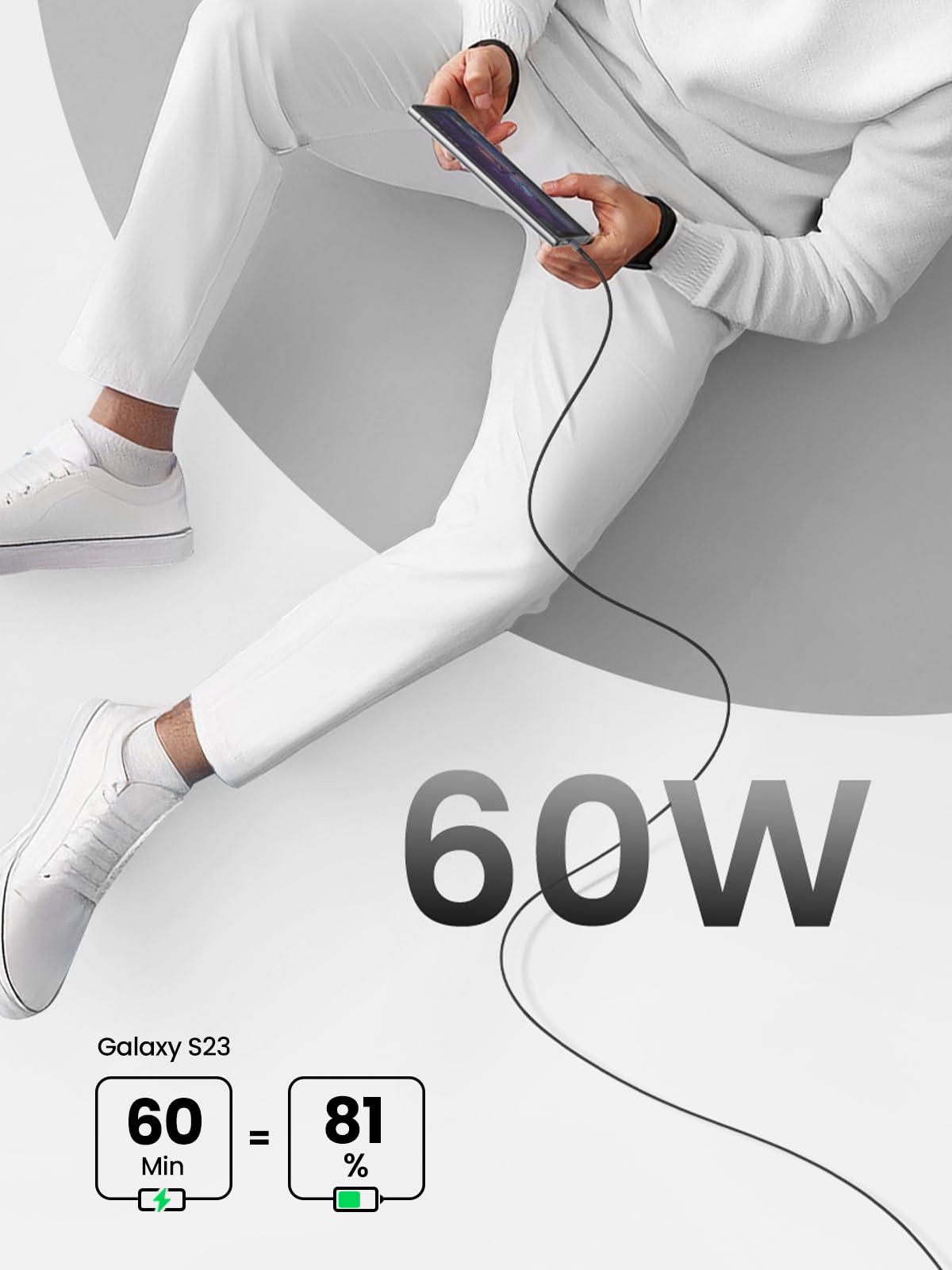 UGREEN Cavo USB C 60W PD 3.0 Silicone, Cavo Type C Ricarica Rapida 20V/3A Compatibile con iPhone 16/15 Plus Pro Max, Galaxy S24 S23 S22 S21, Pixel 9 8 7 6, MacBook, iPad Pro. Nero 1M