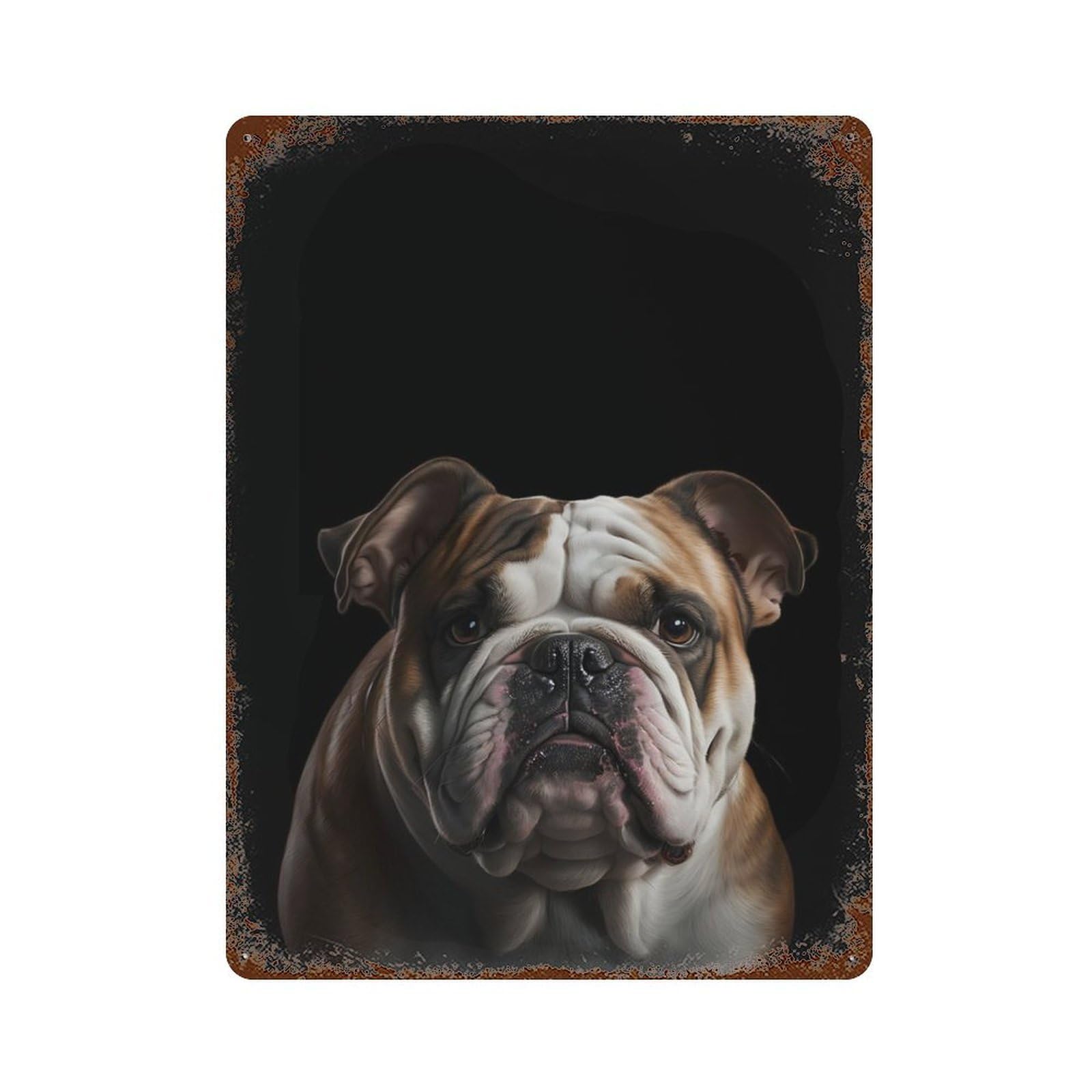 Bulldog Dog Portrait Weathered Tin Sign 15.7"x11.8", Retro Wall Decor for Pub, Kitchen And Man Cave Decor