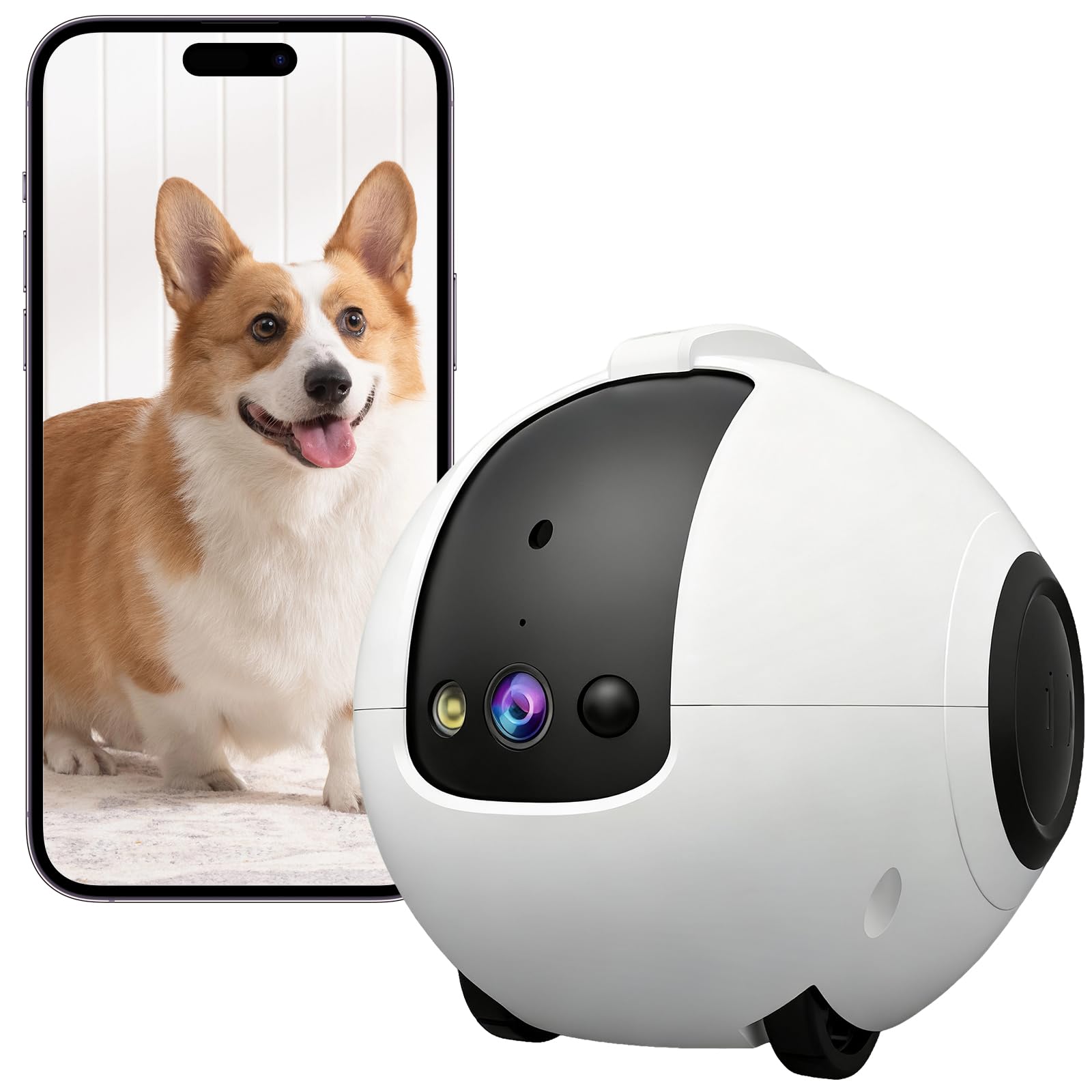 Robot Camera, 2.5K Cámara Robot para Mascotas con Audio 2 vías, Visión Nocturna, Reconocimiento de Movimiento, Grabación de vídeo, Control de Aplicaciones para Gatos, Perros, Bebé, Ancianos