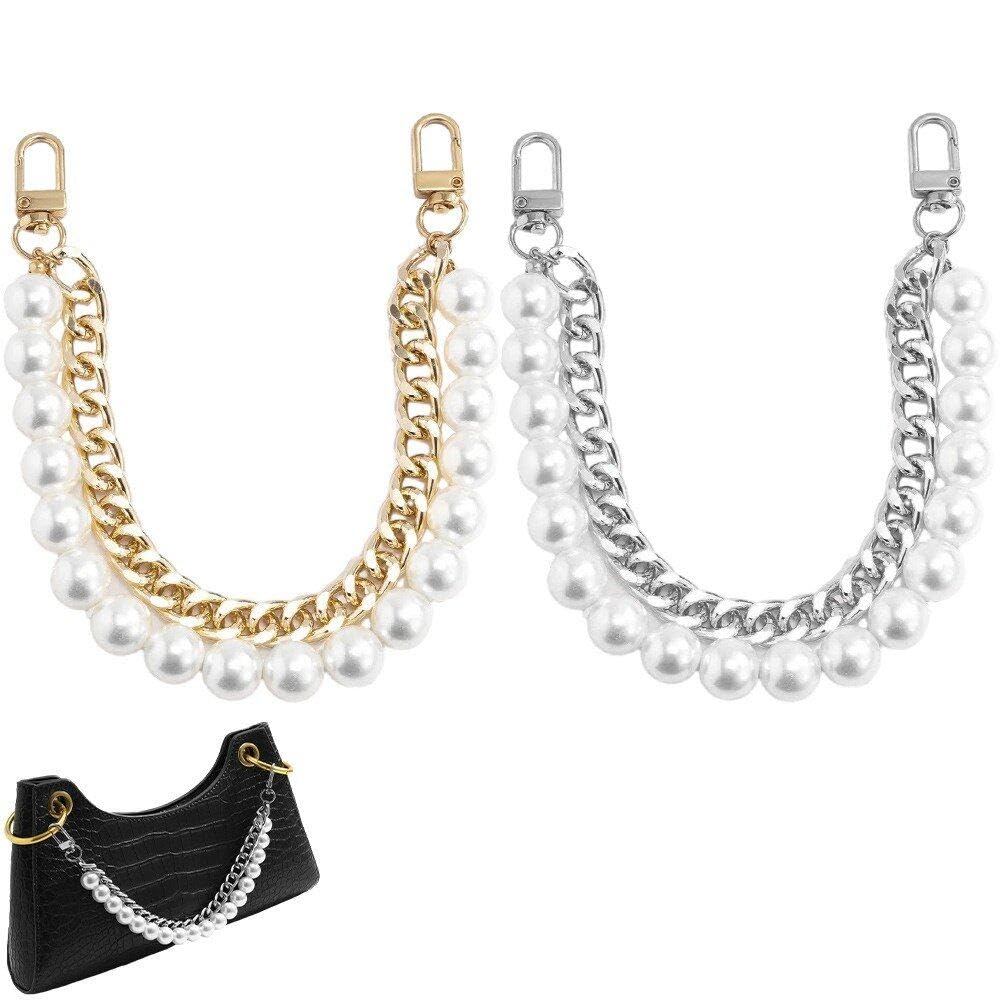 2 Pcs Handbag Pearls Chain Strap Imitation Pearl Replacement Bag Chain with Metal Chains Handbag Accessories