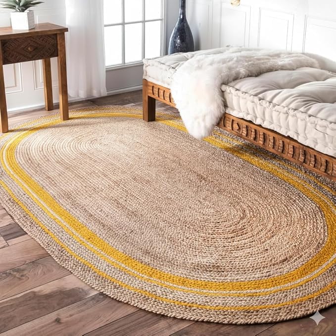Tapis en jute naturelle jaune pour une ambiance de ferme bohème