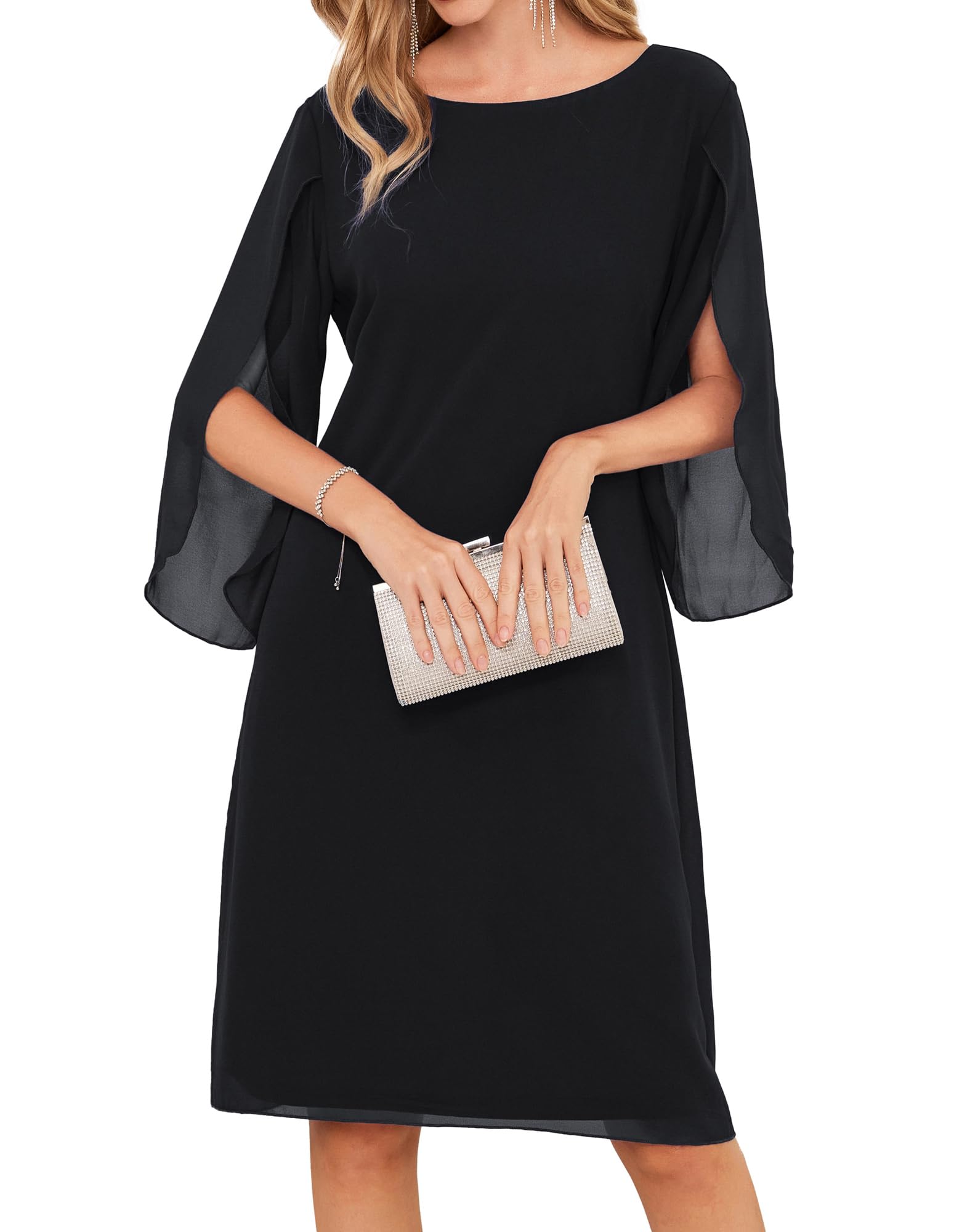 GRACE KARIN Womens Chiffon Dresses Flutter Sleeve Party Wedding Cocktail Dress Size 8-20