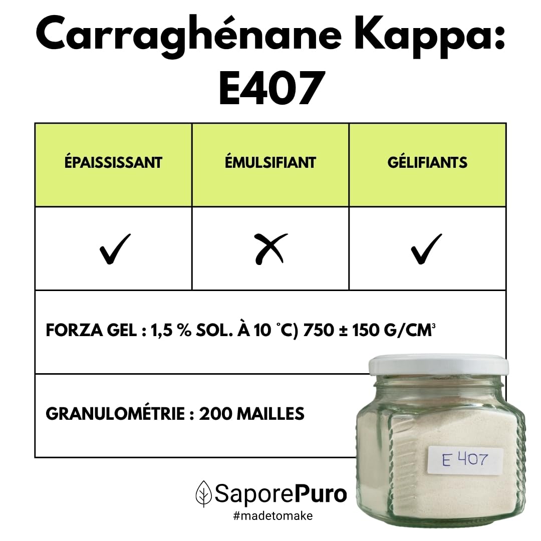 SaporePuro Carraghénane Kappa en Poudre 500 g – Sans Gluten – Gélifiant et Stabilisant pour Préparations Salées, Viandes, Gelées et Desserts