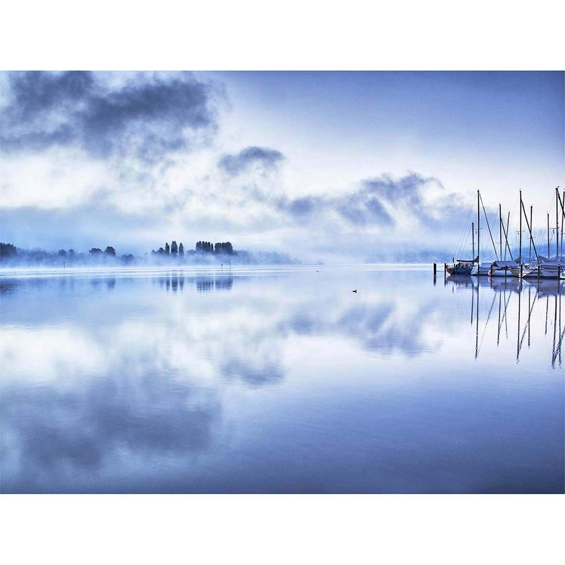 Wee Blue Coo Misty Lake Constance Art Print Poster Wall Decor 12X16 Inch