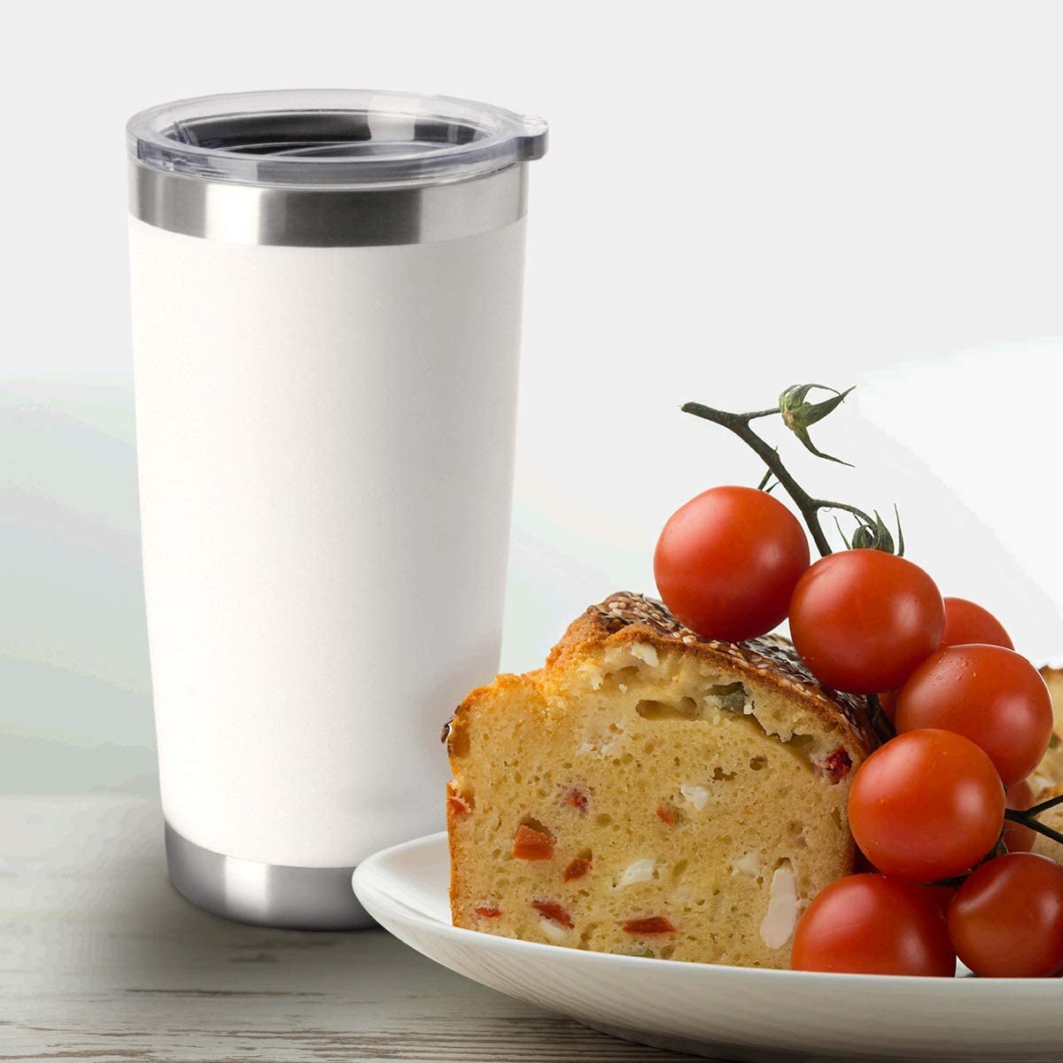 HASLE OUTFITTERS Kubki ze stali nierdzewnej z pokrywką, podwójne ścianki, izolowane próżniowo, kubki do kawy do zimnych i gorących napojów (590 ml, białe, 12 sztuk)