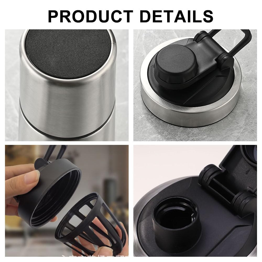 Shaker per Proteine in Acciaio Inox, 600+200ML Shaker per Proteine Fitness con Scomparto per Polveri, Senza BPA, per Palestra, Allenamento, Fitness, Sport