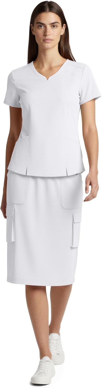 MediChic Women’s Premium Medical Uniform Skirt Set V-Neck Scrub Top & 34" Length Scrub Skirt