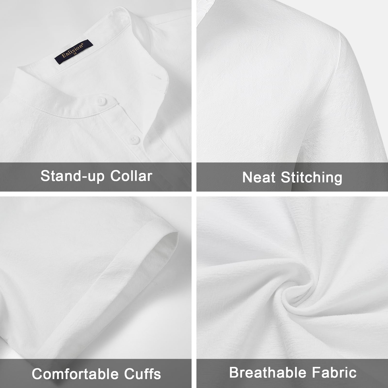 Enlision Camisa Lino Hombre Verano Manga Corta Cuello Mao Elegante