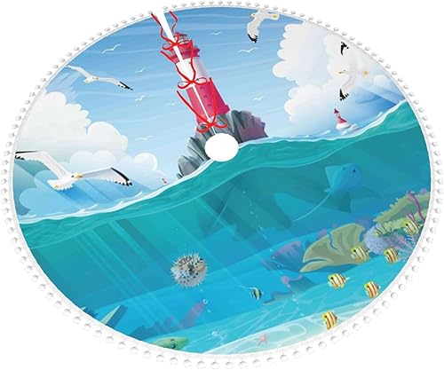 Vista 38 de Falda blanca para árbol de Navidad Let's Go Travel de 30 pulgadas con pompones esponjosos para árbol de fiesta navideña Vamos a viajar