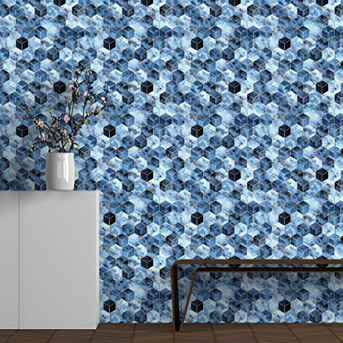 Image of DWELLSINDIA Geometric in Abstract Blue Background Self Adhesive Wallpaper Waterproof, Scratch Resistant, Laminated 41cm x 244cm