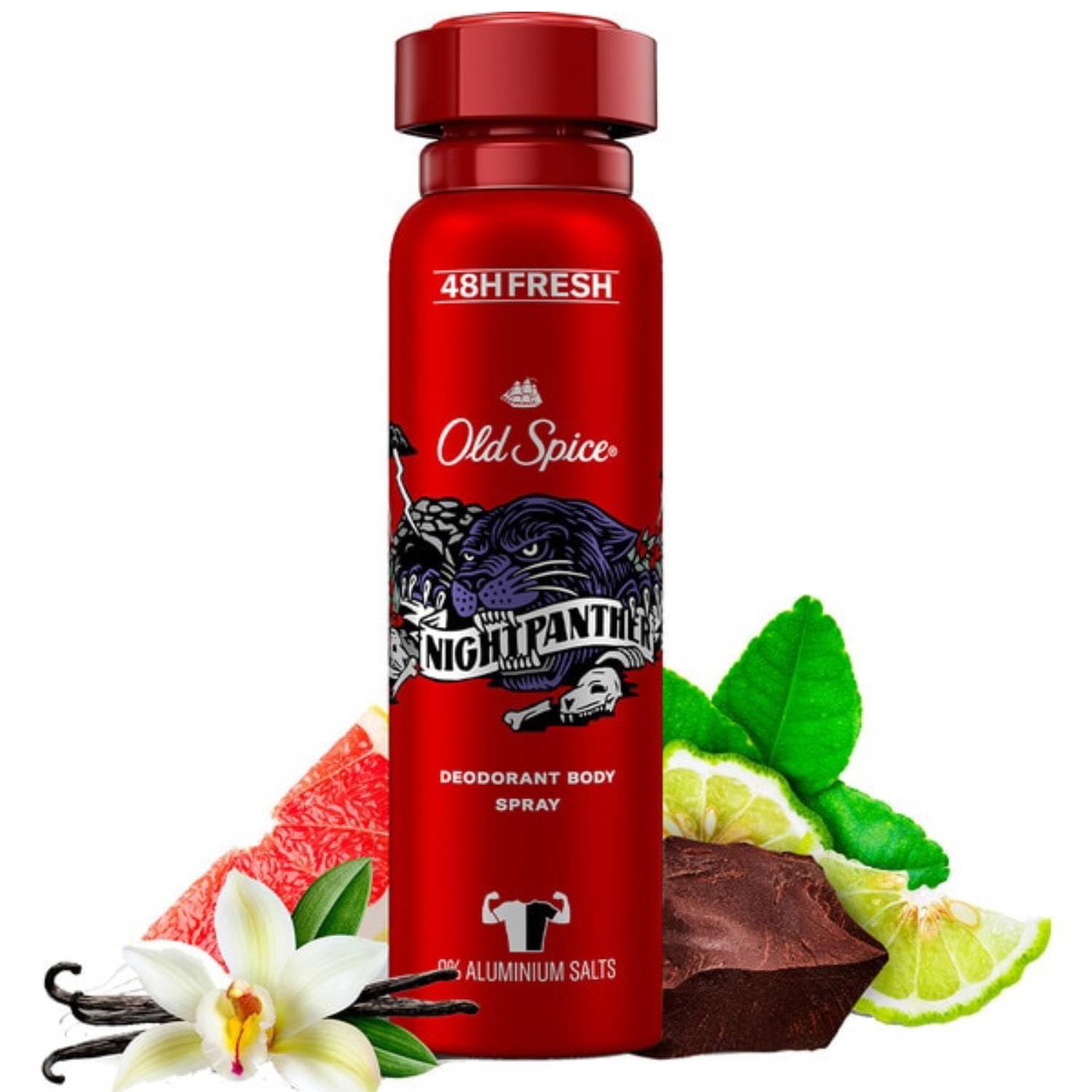 Old Spice Night Panther Deodorant Body Spray for Men (150ml) Men 48h Freshness 0% Aluminium Salts, No White Residue and Yellow Stains