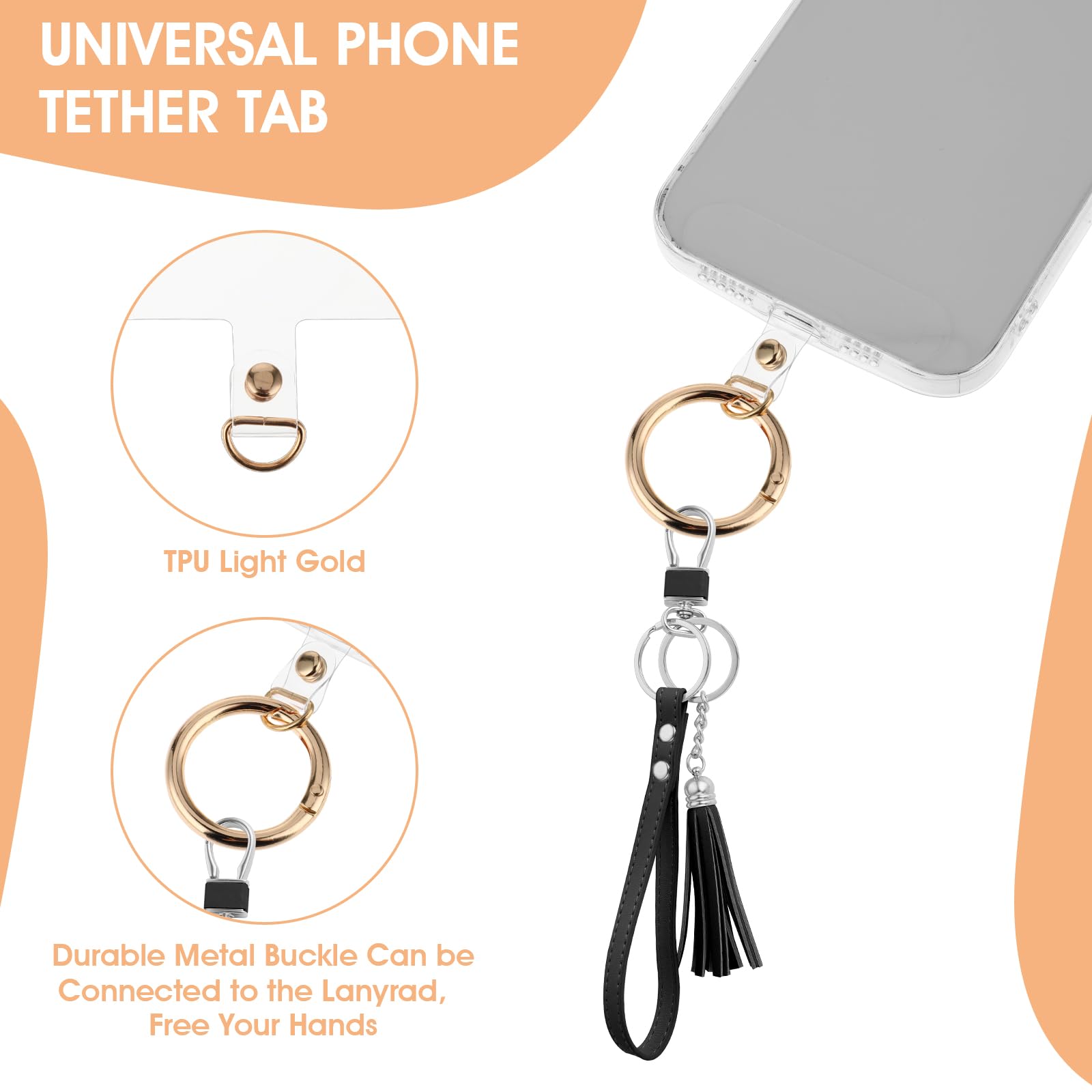 Phone Security Clip Metal Phone Tether Tab For IPhone - Butterfly Lanyard  Strap Patch For Phone Cases (Gold) - 2 Pack Wireless Charging Compatible