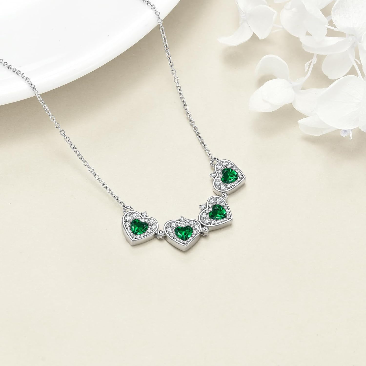 Birhstone Clover Necklace Diamond Lucky Four Leaf Clover Heart Pendant Necklace Jewelry Gifts for Women