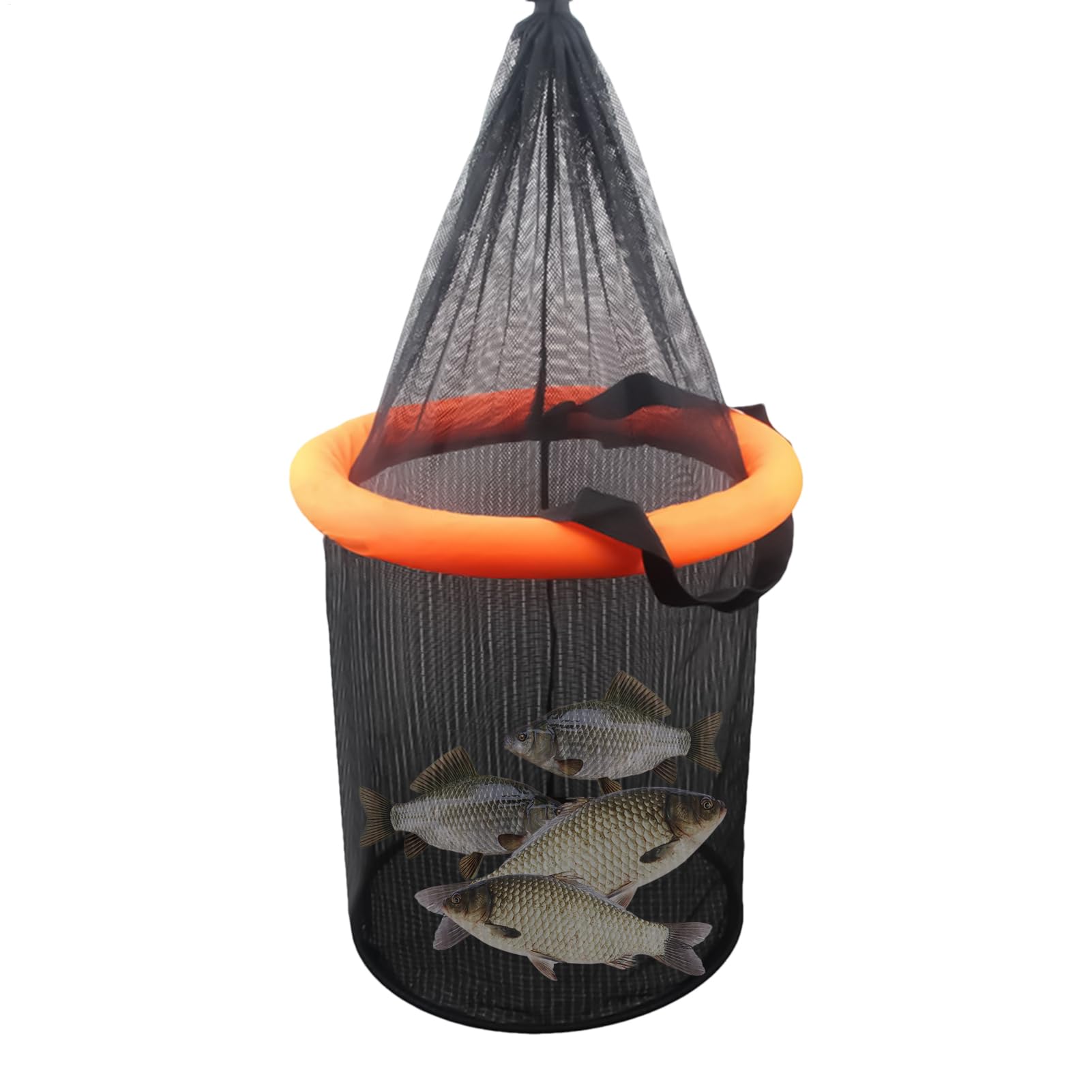 Fishing Basket | Folding Live Lure Storage Cage - Floating Drawstring Mesh Fish Basket for Crayfish Catfish Saltwater Freshwater Fly Ice Fishing