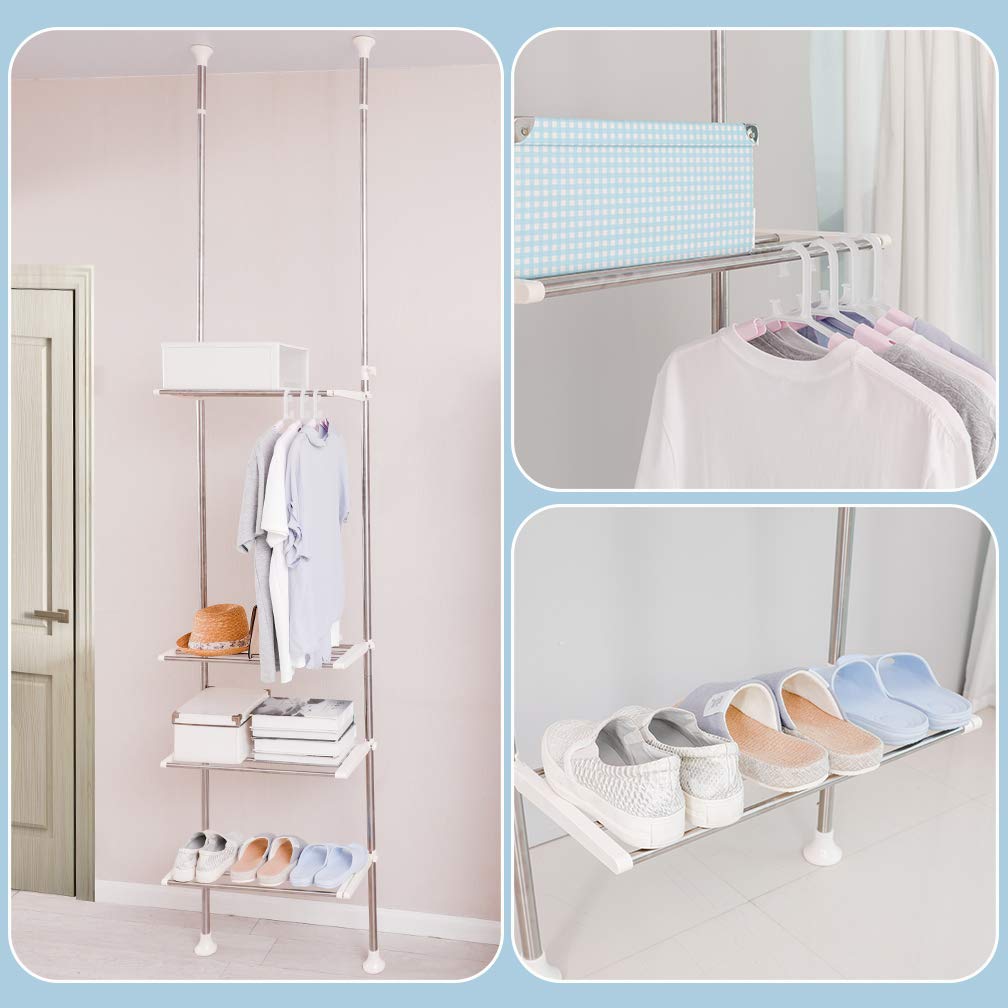 Hershii Scaffale per biancheria da bagno a 4 livelli sopra il WC salvaspazio per bagno con asta a doppia tensione per scaffalature in piedi