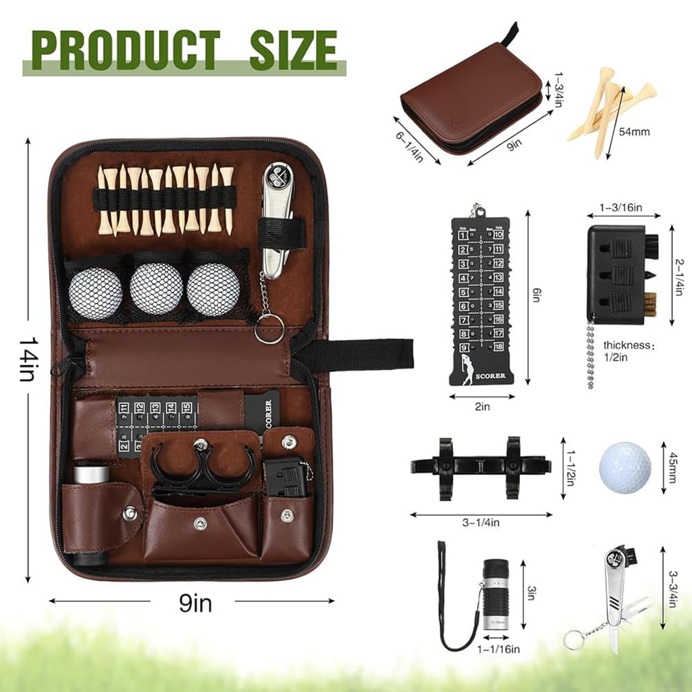 Golfball-Tragetasche, multifunktionales Golf-Zubehör-Set, Leder-Organizer-Werkzeug für Herren, PU-Golftour-Tour-Tasche-Set, Outdoor-Sport-Geschenk-Set
