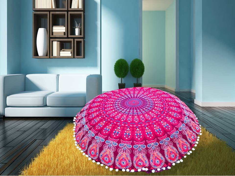 My Dream Carts 32 Inch Floor Pillow “Cover Only” Round Pouf Case Meditation Cushion Covers Living Room Boho Pillows Cushions Cases Bohemian Mandala