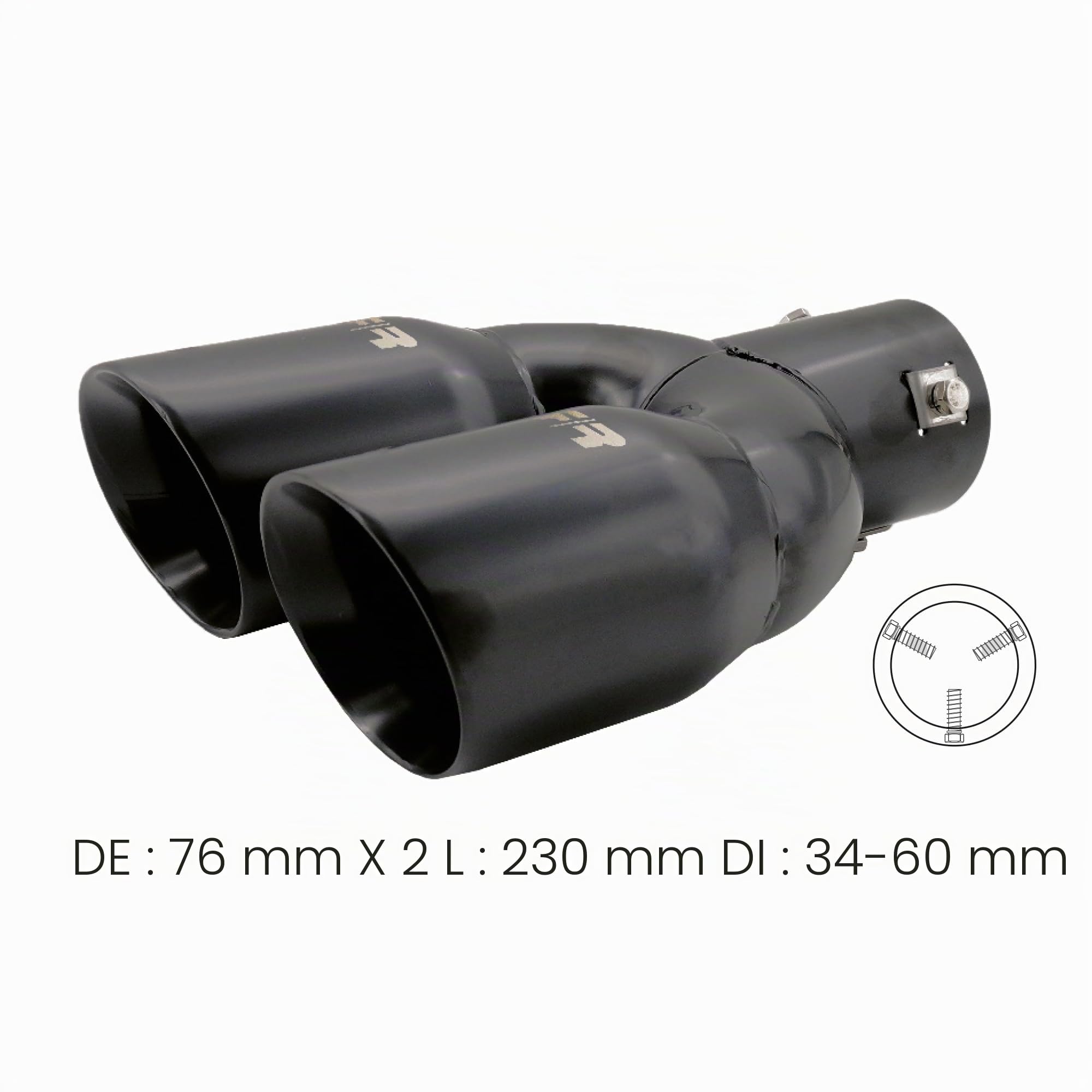 Simoni Racing Embout d'Échappement Rond Double/Oblique Inox Noir - 2xØ76xL240mm - Montage 34-60mm