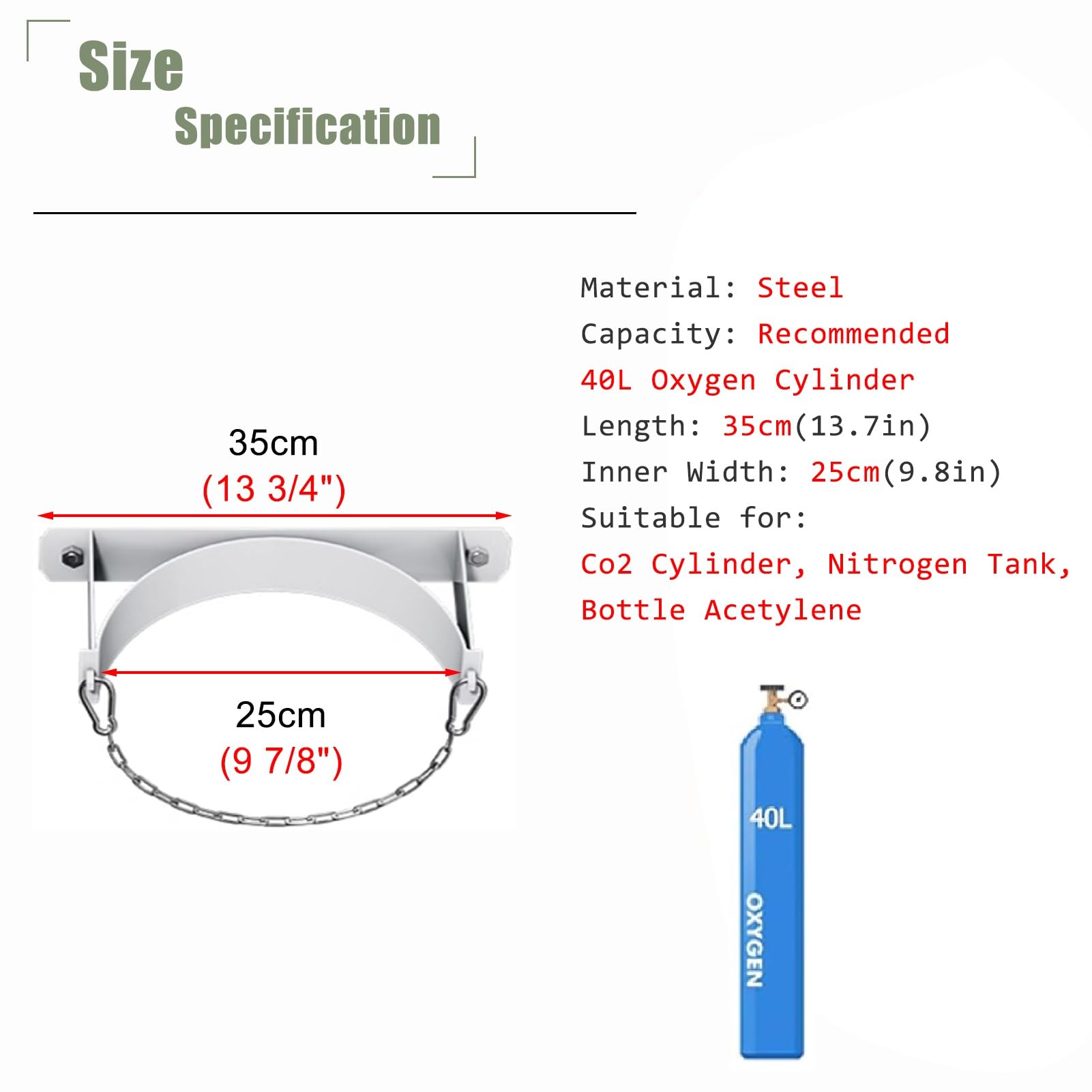 Generisch Robuster Wandhalter für Gasflaschen – Stabiles Sauerstoff-Organizer-Regal aus Stahl für Zuhause und Kliniken, Einzelablage zur CO2-Lagerung (Weiß)