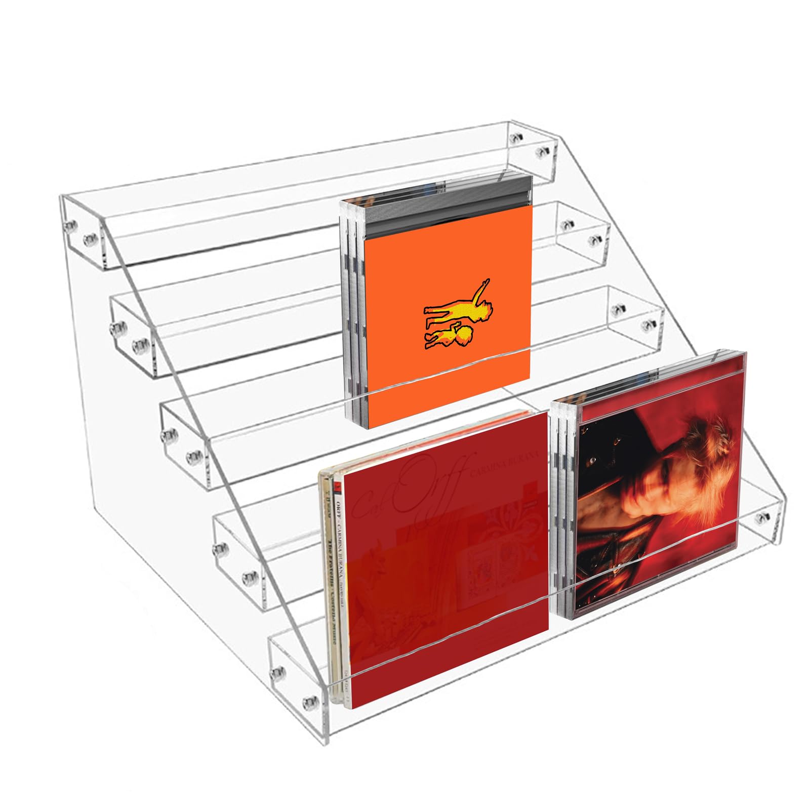 5 Niveaux Organisateur de rangement pour CD Étagère de rangement pour DVD en acrylique transparent peut contenir 40 boîtiers CD 31x27,4x19,6 cm