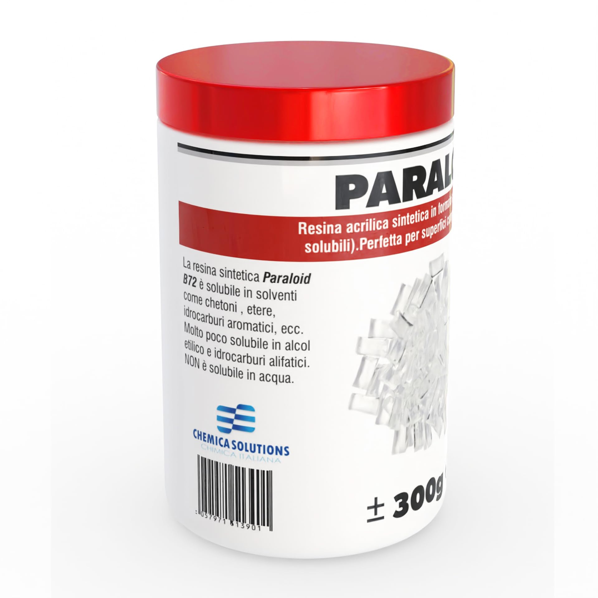 Paraloid B72, resina acrílica 100% sólida, reduce la microporosidad y refuerza y limita la absorción de agua. (300 gramos)